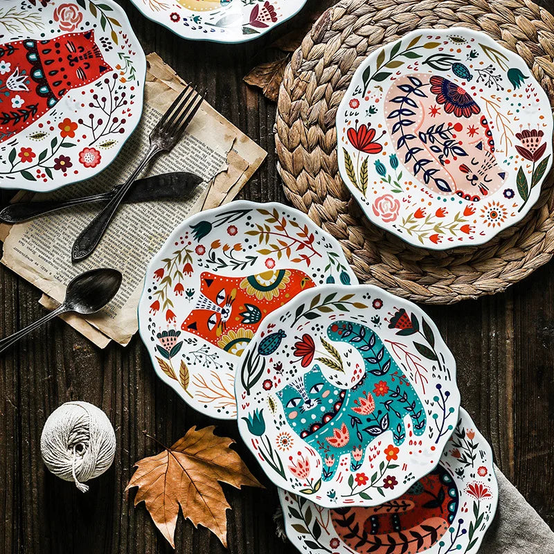 8 Inch Colorful Cat Dinner Plate Under-glazed Ceramic