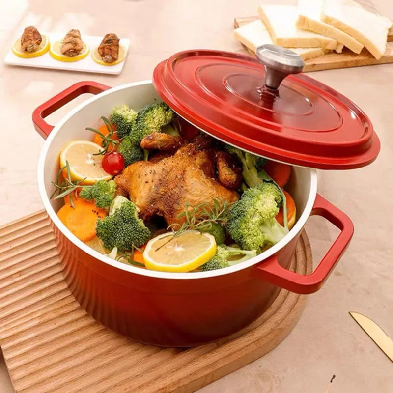 Enameled Cast Aluminum Dutch Oven With Lid 4.7L Nonstick Pan