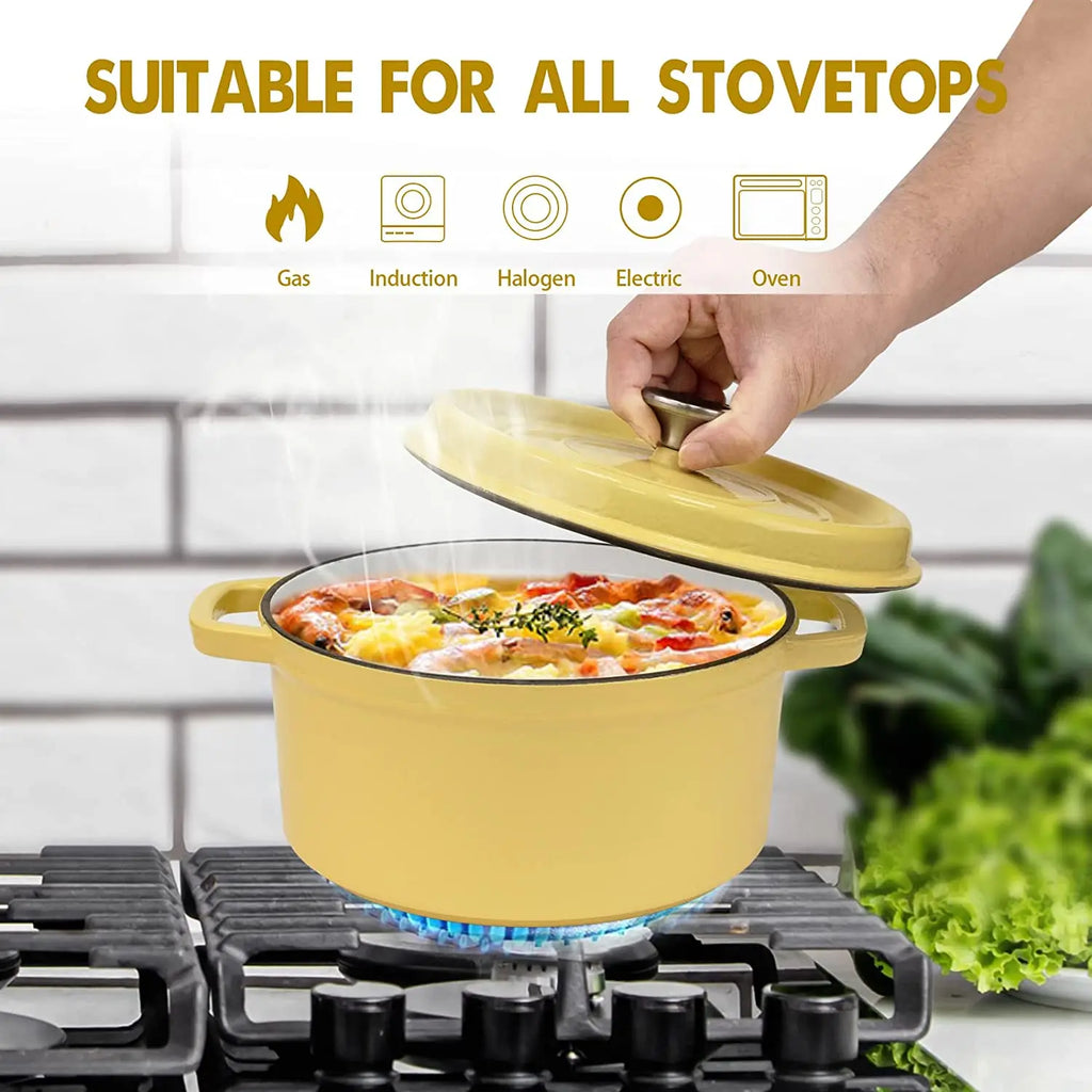 Enameled Cast Aluminum Dutch Oven With Lid 4.7L Nonstick Pan