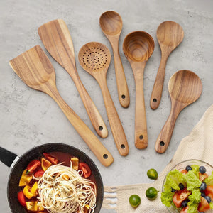 Best Wood Cooking Utensil Set Spatula Soup Spoon Brush Kit
