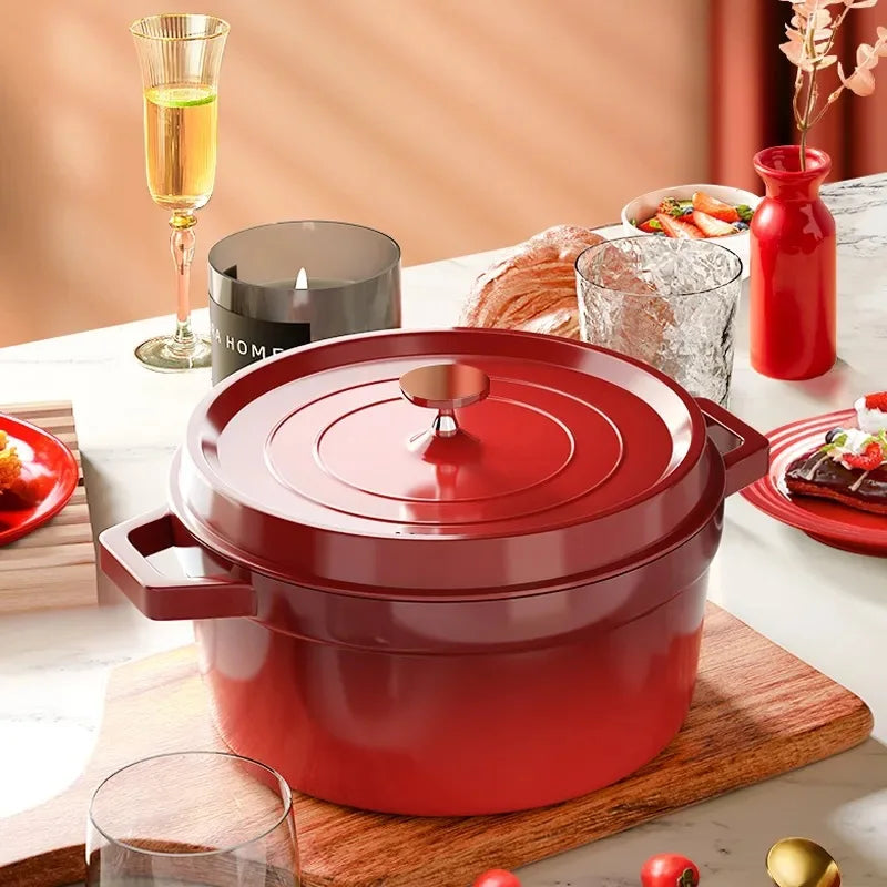 Enameled Cast Aluminum Dutch Oven With Lid 4.7L Nonstick Pan