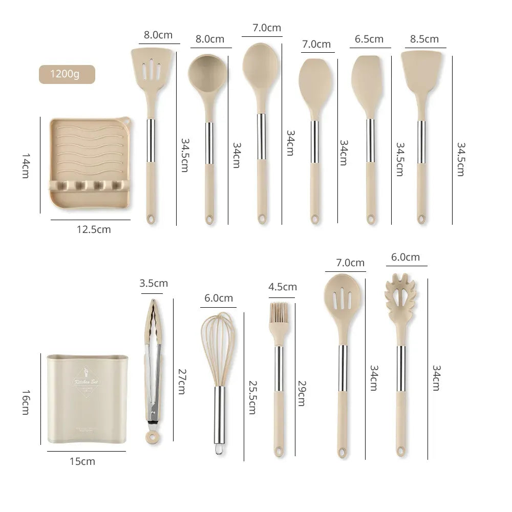 13 PCS Silicone Kitchen Utensil Set Stainless Steel Handle