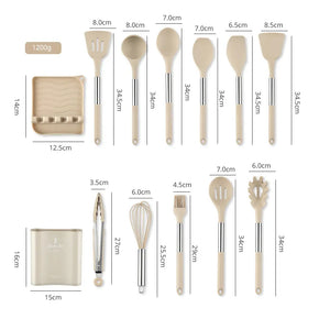 13 PCS Silicone Kitchen Utensil Set Stainless Steel Handle