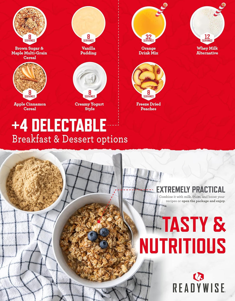 READYWISE - Emergency Food Supply, 124 Servings, 1 Bucket, Freeze-Dried, MRE, Pre-made, Survival and Adventure Essentials for Camping, Hiking & Emergencies, Individually Packaged, 25-Year Shelf Life