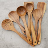 Best Wood Cooking Utensil Set Spatula Soup Spoon Brush Kit